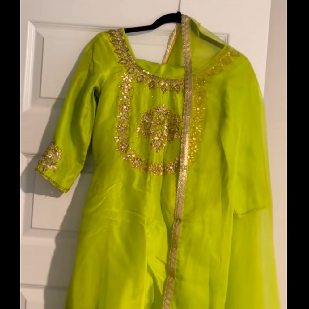 Kids Lime Green Costume with Gold Embellishments